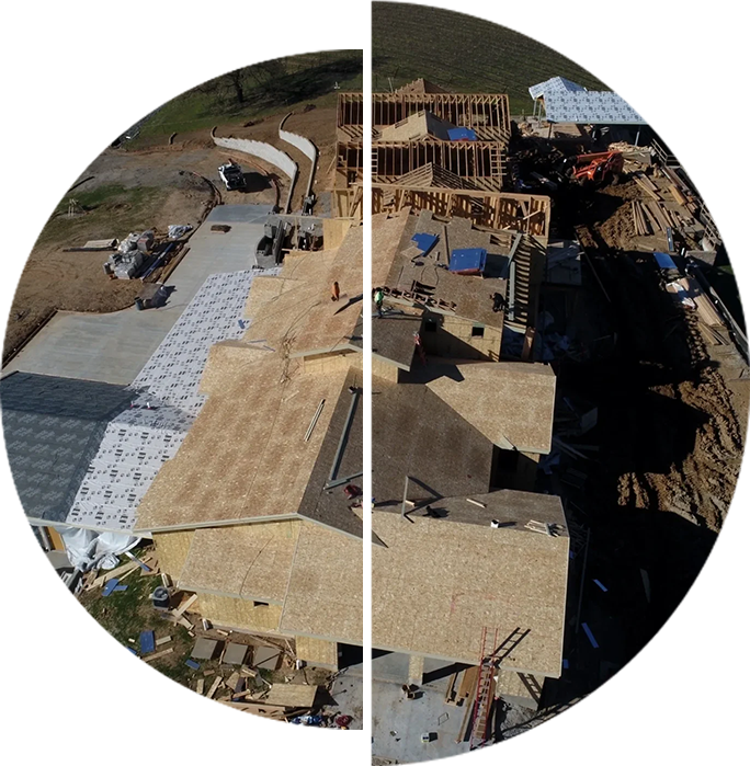 A view of a building under construction from above.