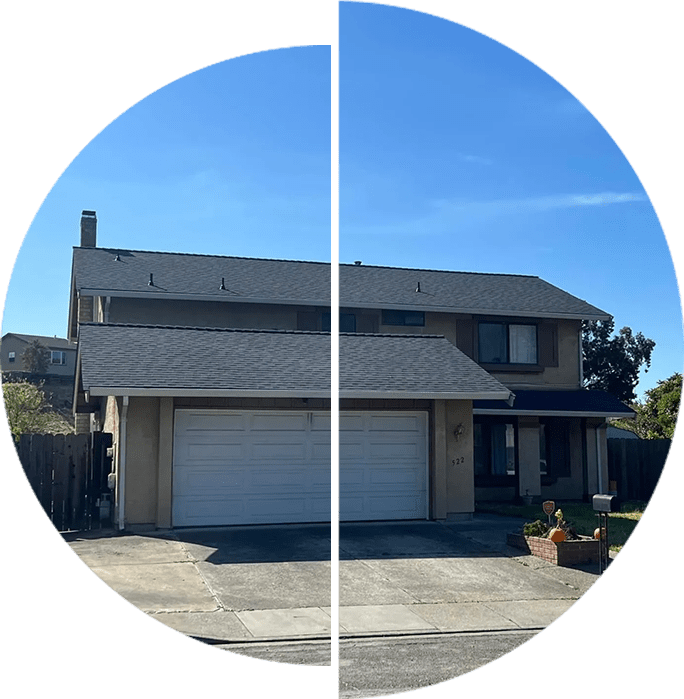 A house with two doors and a garage door.