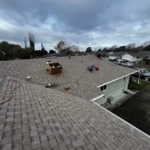A view of a roof from the top of a house.